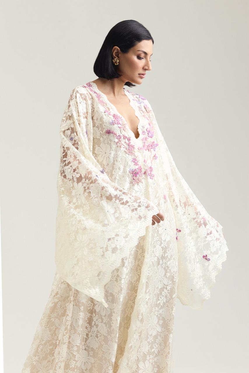 Lace with Italian embroidery kaftan